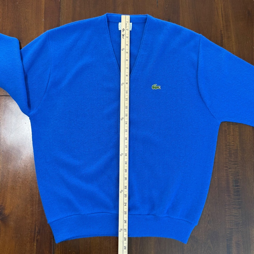 Vintage 80s Izod Lacoste Cardigan Sweater XL Blue Orlon Acrylic V Neck Alligator - Picture 8 of 8